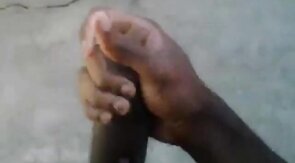 Huge Black Cock Masturbating and Cumming Outdoors