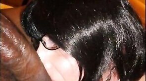 Sissy CD Amber Sucks BBC and Balls - Interracial Amateur Blowjob