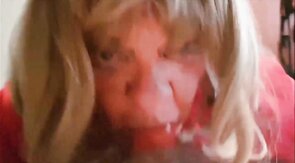 He covers my face and tits with his cum