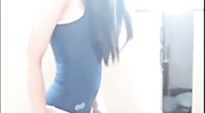 Asian Crossdresser Cums on a Rubber Cock Solo