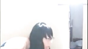 Asian Crossdresser Cums on a Rubber Cock Solo