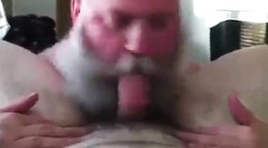 Bearded Daddy Sucks Big Cock