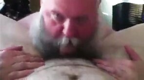 Bearded Daddy Sucks Big Cock
