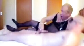 Mature Cross-Dresser Anally Creampied by a Young Man