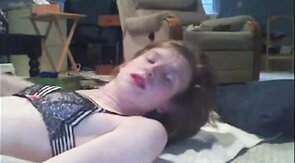 Sissy cums on self while dressed up