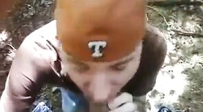 Twink blows big-cocked worker outdoors