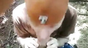 Twink blows big-cocked worker outdoors