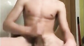 Skinny Twink Strokes His Big Cock