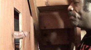 Black Guy Swallows White Cum at Glory Hole