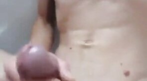 Pissing and cumming on my big-dicked buddy made him explode