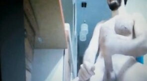 Hairy Bearded Daddy Stroking His Huge Cock