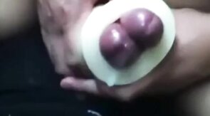 Twinks Playing with a Cock Sleeve and Cumming Hard