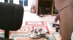 Fat Daddy Strips and Strokes on Webcam