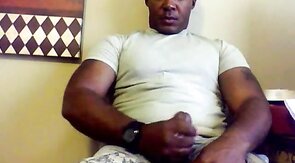 Black Military Man Jerks Off and Cums Solo