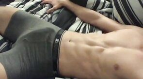 Muscular Hunk Cums in His Underwear Hands-Free