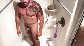 Big-cock Latin amateurs bareback anal in the shower after the gym.