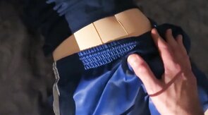 Gay Man in Nylon Adidas Shorts Plays with Sex Doll