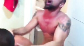 Bareback Bathroom Fuck with Amateur Hunk