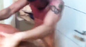 Bareback Bathroom Fuck with Amateur Hunk