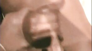 Playing with his big cock and cumming hard all over