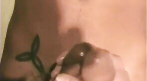 Playing with his big cock and cumming hard all over