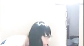 Asian Crossdresser Cums on His Toy