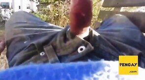 Str8 Big Cock Guy Stroking Outdoors on a Park Bench