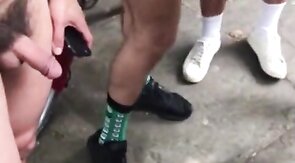 Stranger Strokes My Big Cock Outdoors