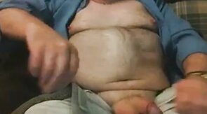 Hairy Grandpa Bear Strokes His Big Cock