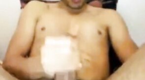 Str8 Guy Strokes His Big Cock and Shoots a Huge Load on Webcam