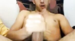 Str8 Guy Strokes His Big Cock and Shoots a Huge Load on Webcam