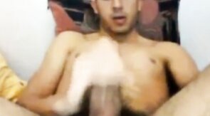 Str8 Guy Strokes His Big Cock and Shoots a Huge Load on Webcam