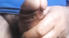 Daddy shows off his thick uncut cock on webcam