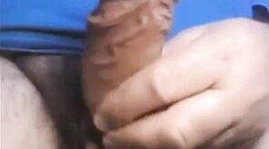 Daddy shows off his thick uncut cock on webcam