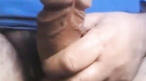 Daddy shows off his thick uncut cock on webcam