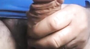 Daddy shows off his thick uncut cock on webcam