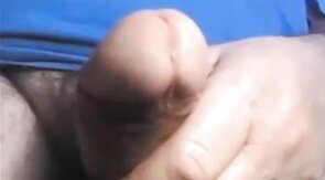 Daddy shows off his thick uncut cock on webcam