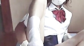 Swimsuit, 18-inch Dildo, and Cum with Asian Crossdresser