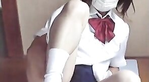 Swimsuit, 18-inch Dildo, and Cum with Asian Crossdresser