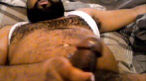 Hairy Black Man Jerks Off, Showing Off His Chest and Belly