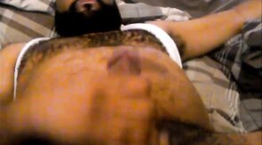 Hairy Black Man Jerks Off, Showing Off His Chest and Belly