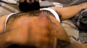 Hairy Black Man Jerks Off, Showing Off His Chest and Belly