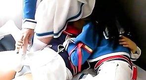 3 Asian Crossdressers Jerking Off Together