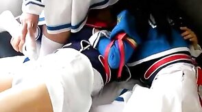 3 Asian Crossdressers Jerking Off Together