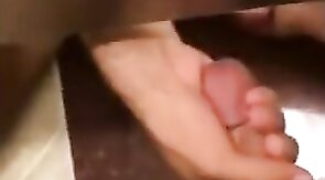 Small-Cock Man Masturbating in a Public Restroom