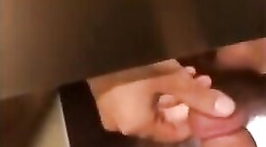 Small-Cock Man Masturbating in a Public Restroom