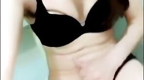Asian Crossdresser Masturbates in Restroom
