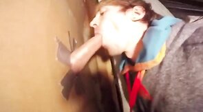 Twink Takes Big Cock at Glory Hole, Gets Mouth Full of Cum