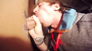 Twink Takes Big Cock at Glory Hole, Gets Mouth Full of Cum