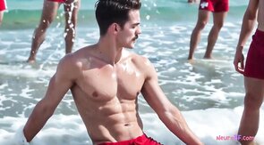 Malibu gay lifeguards fuck hard on beach sand